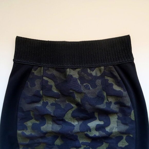 Anthropologie Maeve Jacquard Camo Khaki & Black Side Stripe Pencil Skirt 4 - Picture 11 of 16